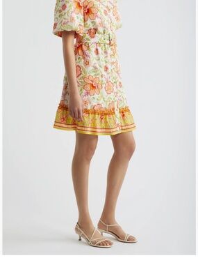 Sam Edelman Yellow Floral Border-Trim Mini Dress
